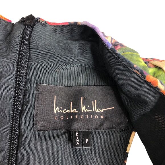 Nicole Miller Collection Dress Womens P Tropical Floral Animal Print Faux Wrap - Picture 4 of 16